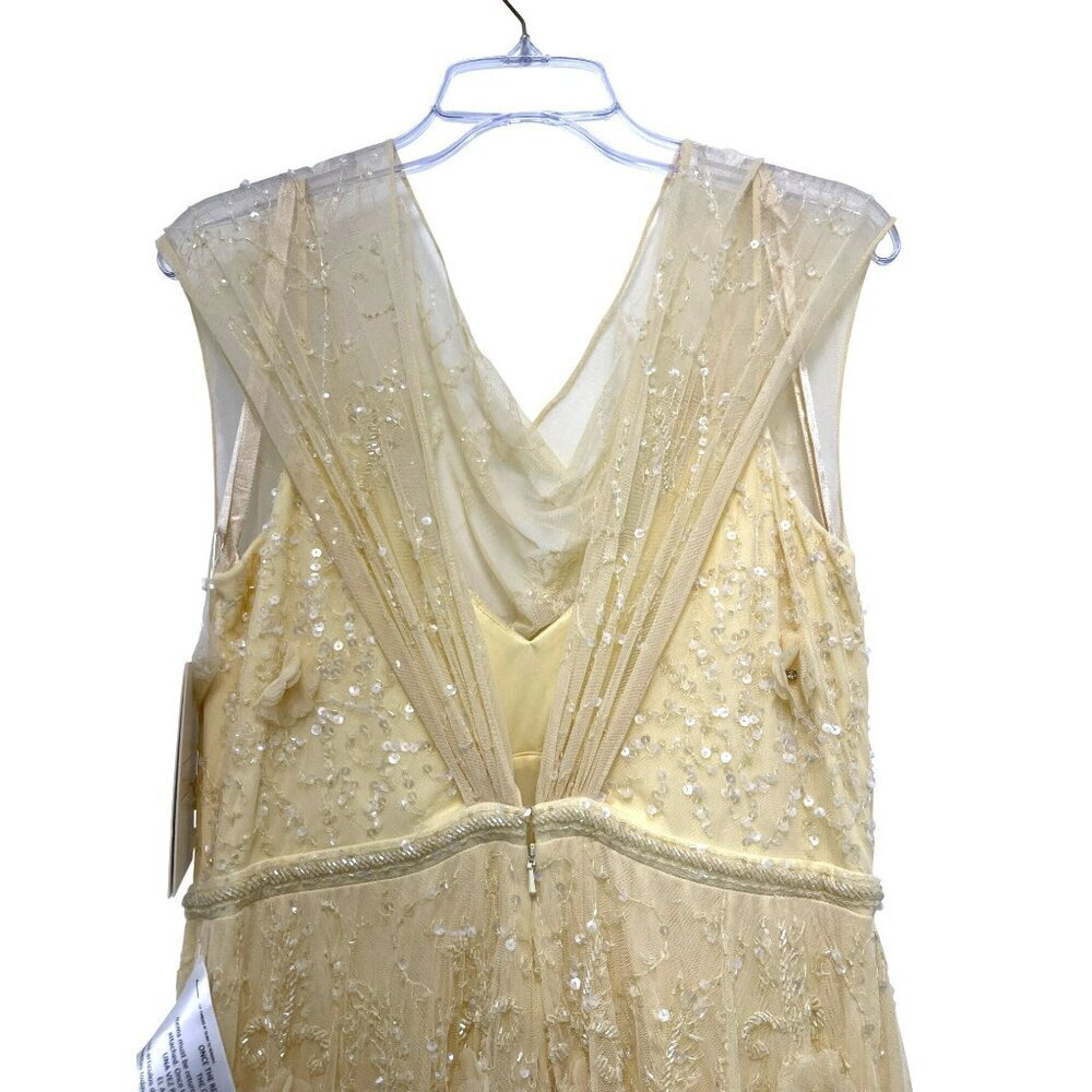 Mac Duggal 3D Floral Beaded Illusion Neck Formal Gown Maxi Dress Yellow 10 NWT - Picture 9 of 10